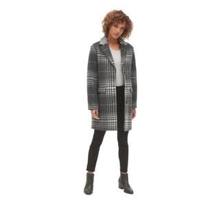 Gap Women's Petite Small Black Gray Plaid Wool Blend Coat 51% Wool, Fully Lined
